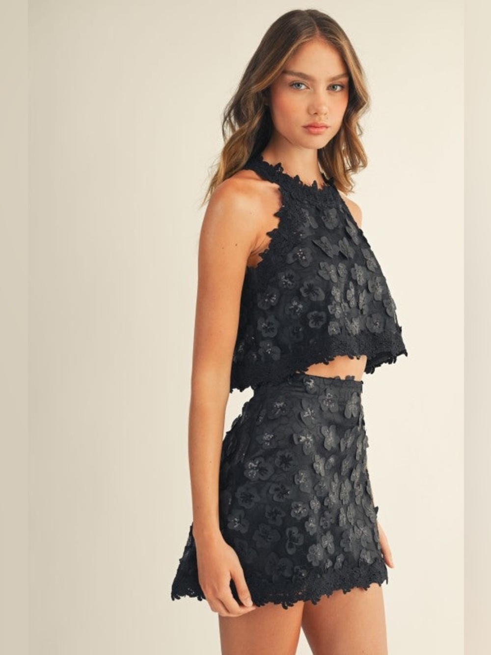 Just Me NWOB set black 3D floral